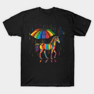 Horse Rainy Day With Umbrella T-Shirt